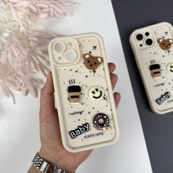 Силіконовий чохол на Айфон 15 з дизайном. Silicone Case iPhone 15 Donut Design Білий