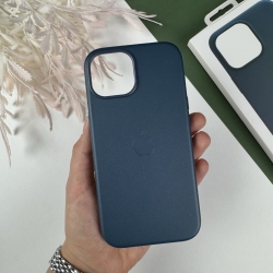 Leather Case with MagSafe для iPhone 15. Шкіряний кейс для iPhone 15 Синій
