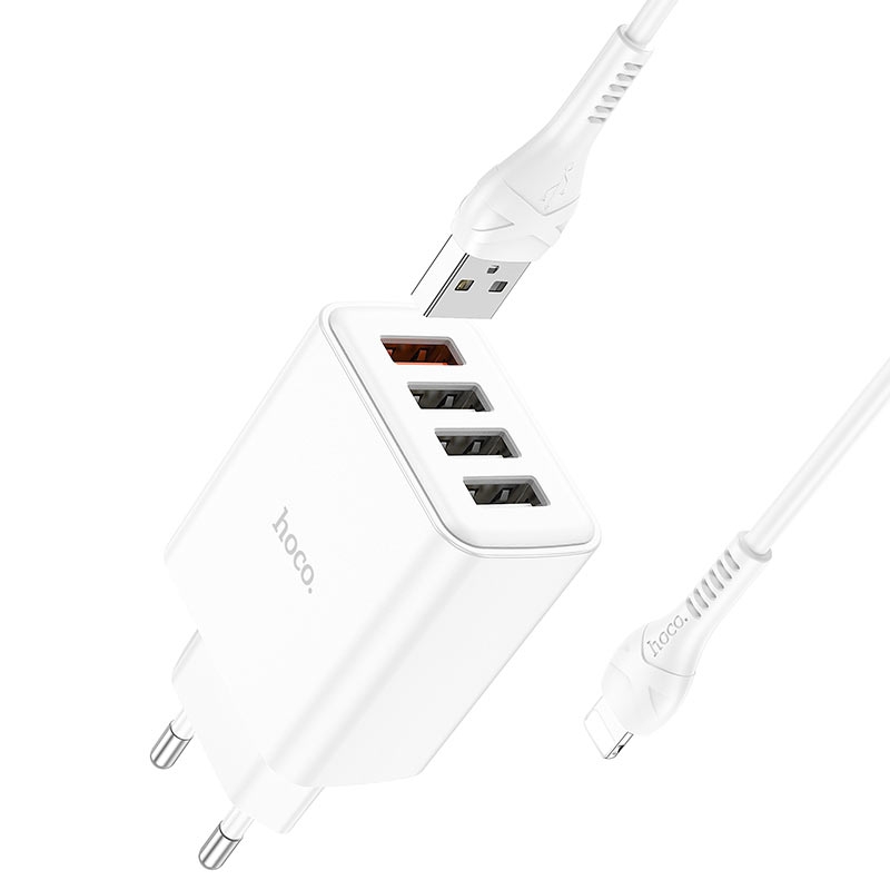 Зарядное устройство Hoco C102A 4 USB Lightning Белый