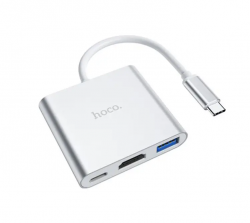 Адаптер Hoco Type-C to USB 3.0, HDMI та Type-C PD 2.0 Срібний