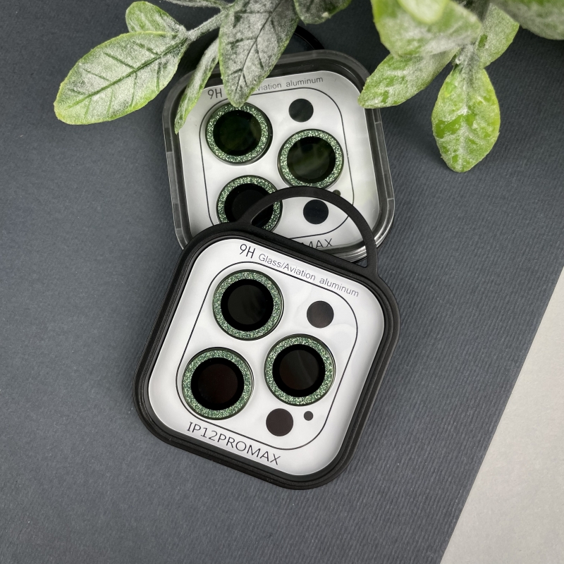 Защитные линзы для камер iPhone 12 Pro Max Green glitter