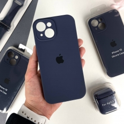 Силіконовий чохол на Айфон 15 c закритим низом та камерами | iPhone 15 Темно-синій (8)