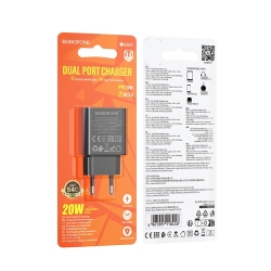 Мережевий Зарядний Пристрій Borofone BA88A 1USB-C/1USB PD/QC 20W Black