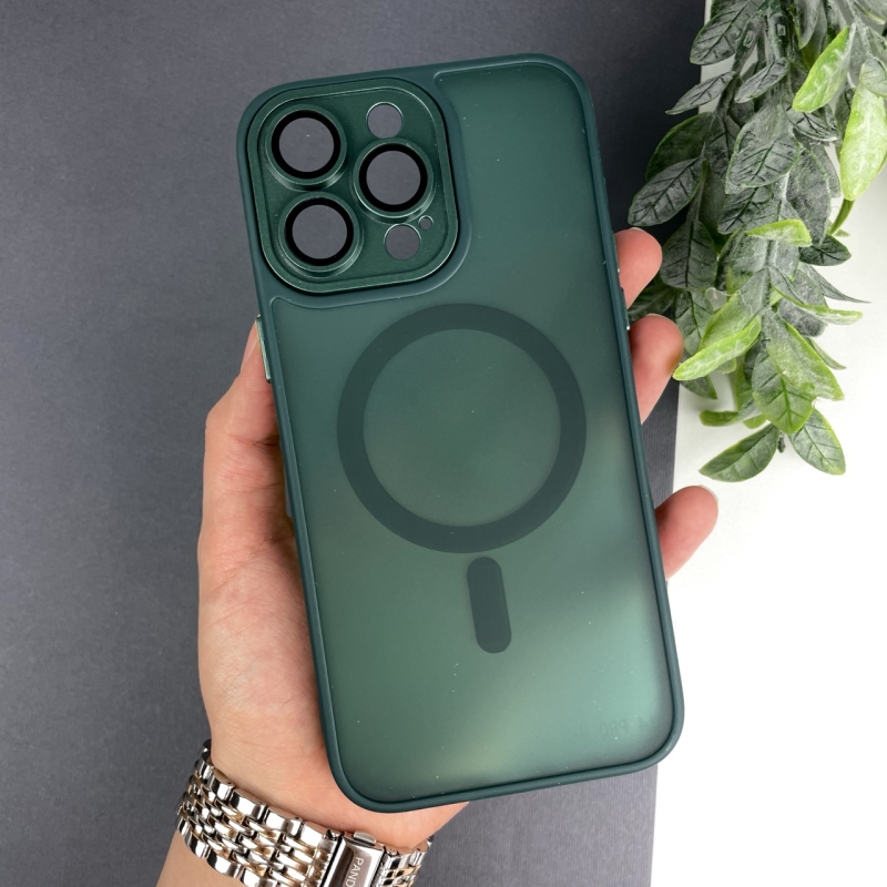 Матовый чехол TPU+PC с защитными линзами Magnetic Camera Lens with Magsafe для iPhone 13 Pro Max Зеленый