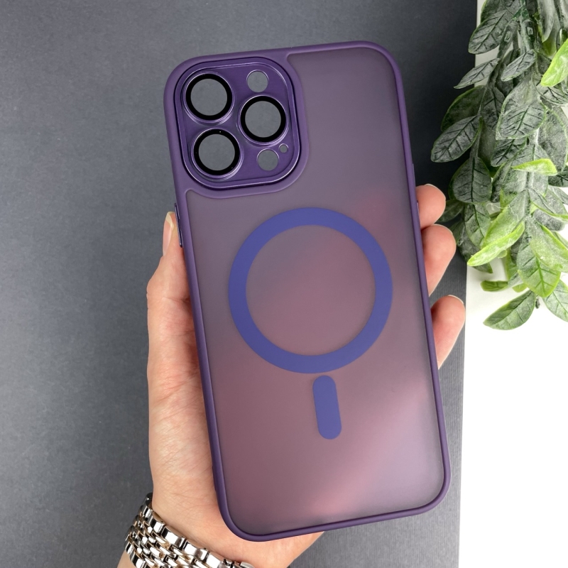 Матовий чохол TPU+PC з захисними лінзами Magnetic Camera Lens with Magsafe для iPhone 13 Pro Max Фіолетовий
