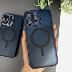 Матовий чохол TPU+PC з захисними лінзами Magnetic Camera Lens with Magsafe для iPhone 14 Pro Max Синій